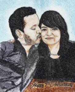 Custom diamond art portrait made with Sri Lanka gemstones