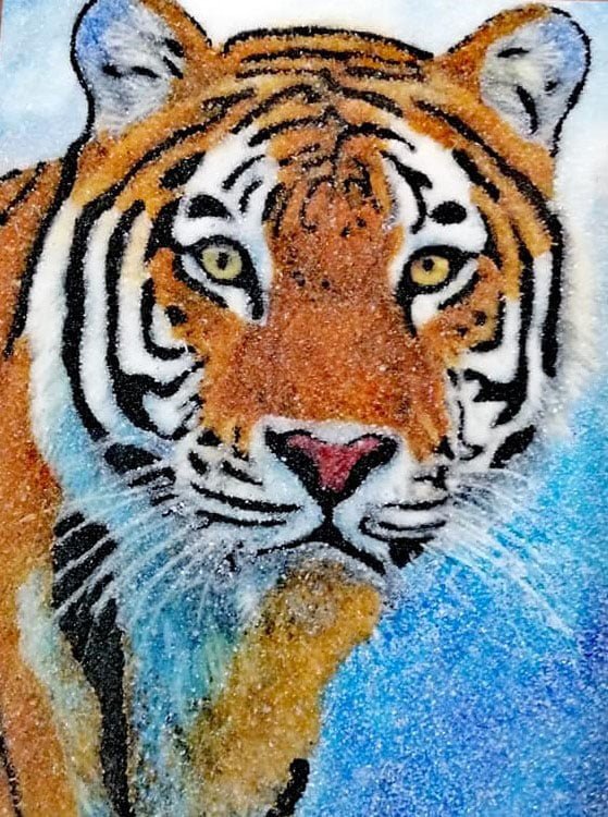 Custom gem portrait displayed in a modern living room