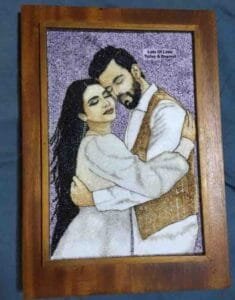 Custom anniversary gifts portrait made with natural gemstones in Sri Lanka – handmade personalized couple art