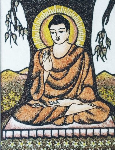 Close-up of handcrafted natural gemstone art on wall