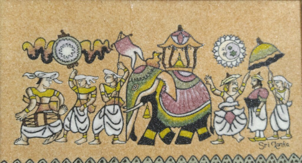 Handmade gemstone portrait of a Sri Lankan couple as wall artwork